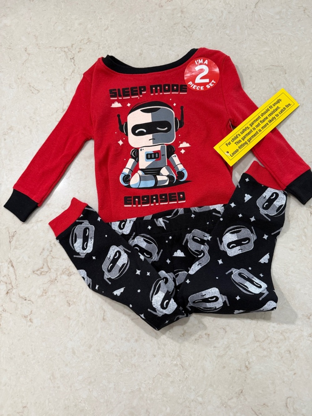 Kids Robot Sleep Mode Pajama Set - Red and Black NWOT 12M